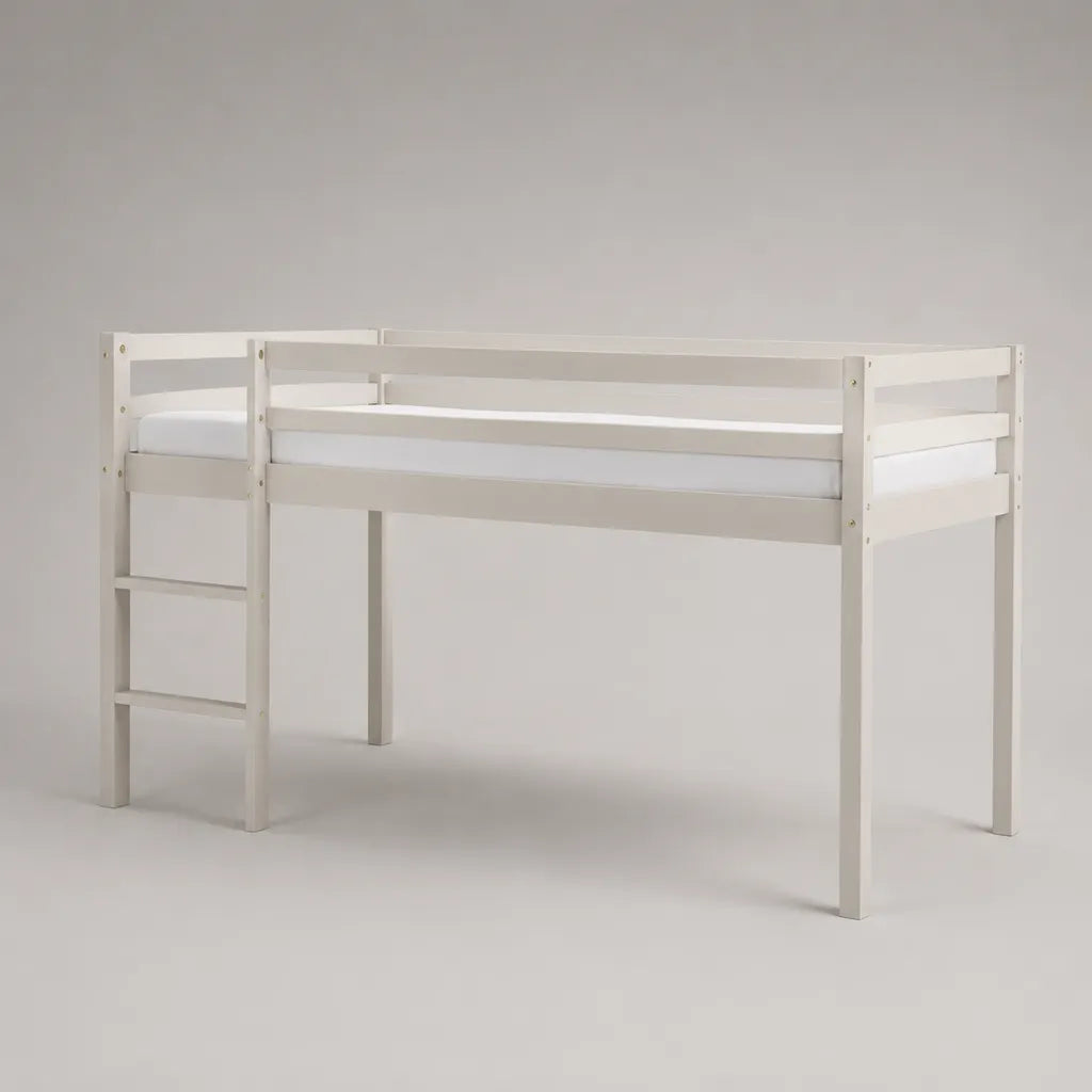 Letto a soppalco singolo in legno bianco 90 x 190 cm con scala e rete a doghe