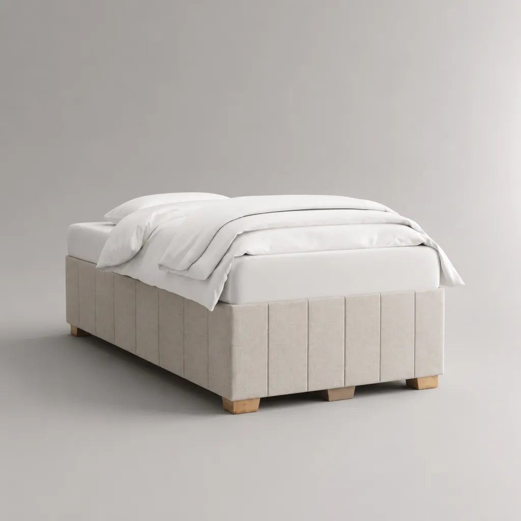 Letto matrimoniale imbottito senza testiera in tessuto beige, 166 x 206 x 38 cm, per materasso 160 x 200 cm