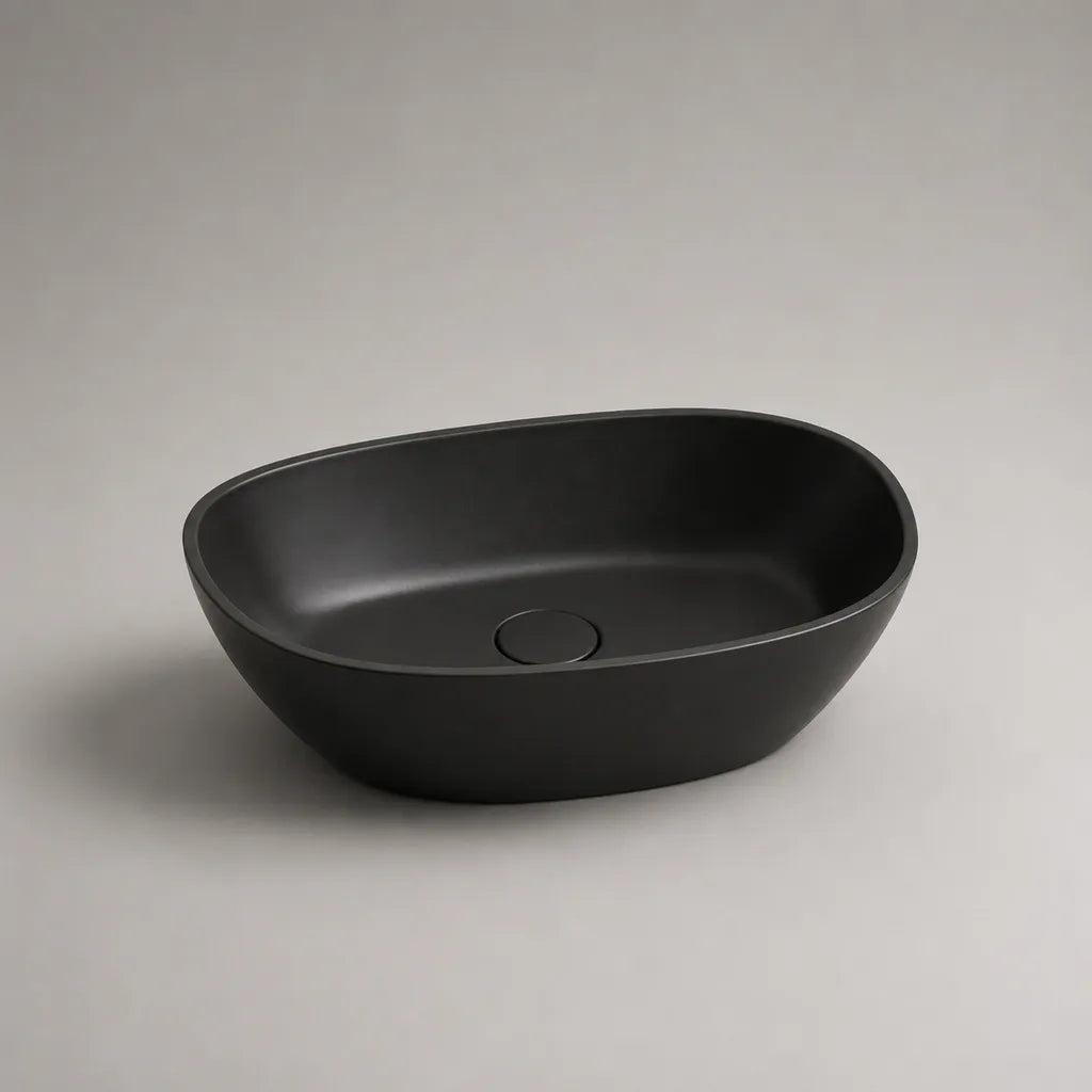 Lavabo ovale da appoggio in ceramica nero opaco 50 × 35 × 14 cm