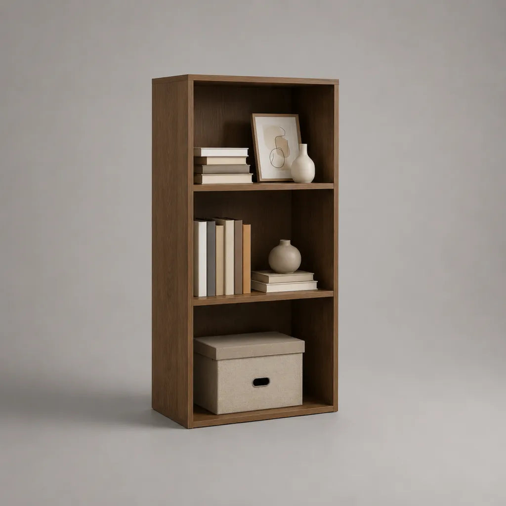 Libreria rettangolare in legno marrone noce a 3 vani, 60 × 30 × 120 cm