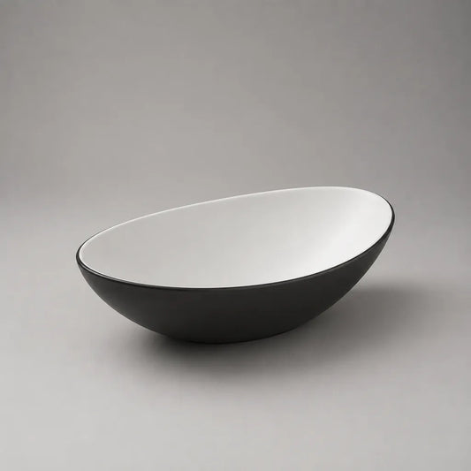 Lavabo da appoggio ovale in ceramica nero e bianco, 50 × 35 × 14 cm