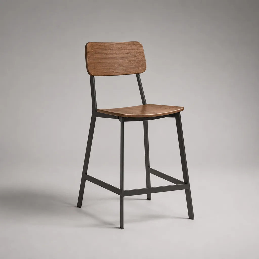 Sgabello da bar in multistrato e acciaio marrone noce e nero, 48 x 50 x 96 cm, seduta 65 cm