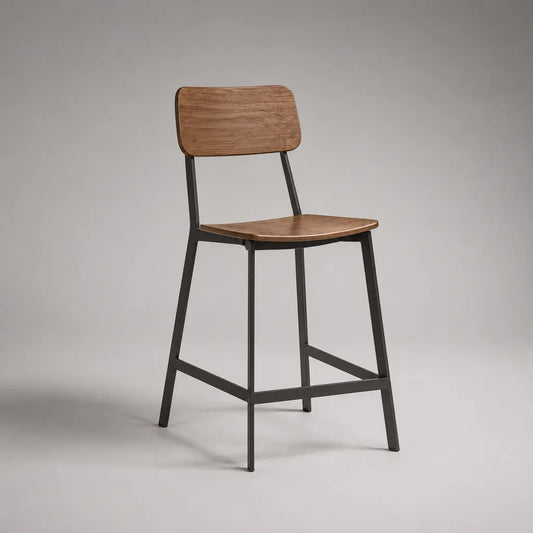 Sgabello da bar in multistrato e acciaio marrone noce e nero, 48 x 50 x 96 cm, seduta 65 cm
