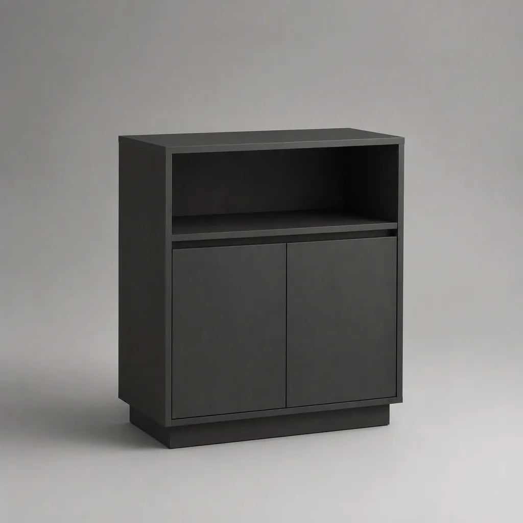 Credenza rettangolare in MDF nero con 2 ante e vano aperto, 80 x 35 x 100 cm