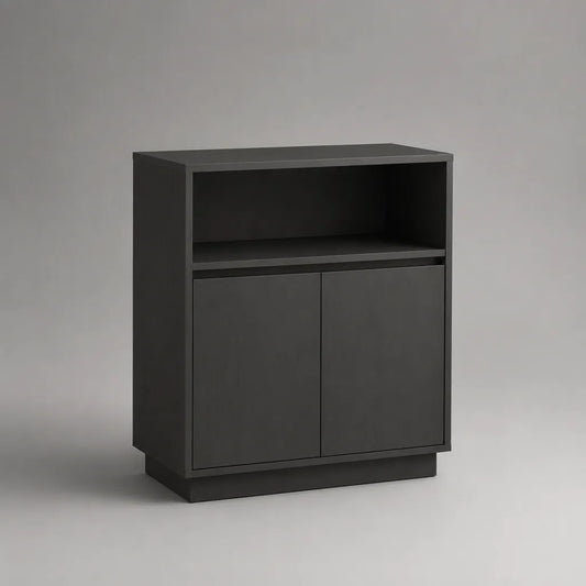 Credenza rettangolare in MDF nero con 2 ante e vano aperto, 80 x 35 x 100 cm