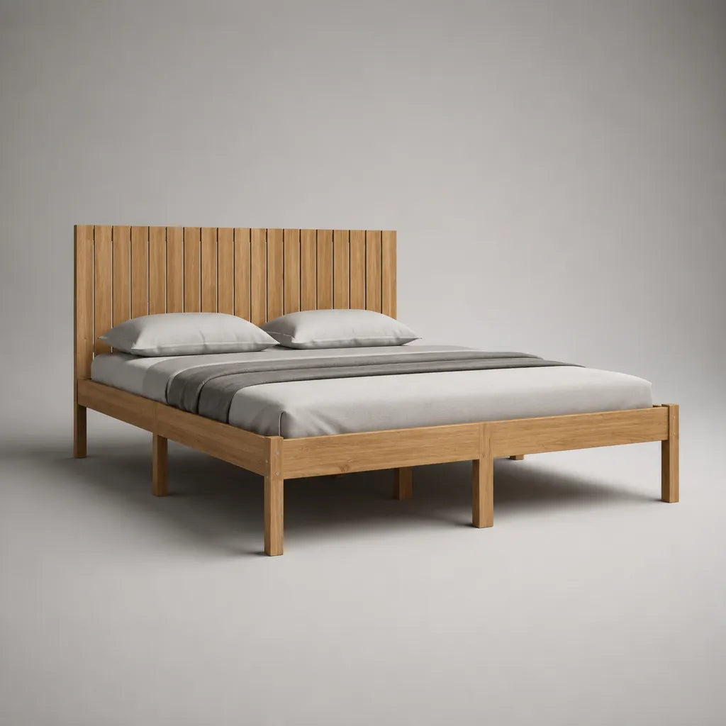 Letto matrimoniale 160 x 200 cm in pino massello marrone naturale con testiera a doghe