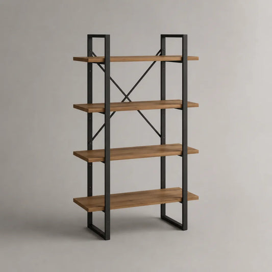 Libreria autoportante a 4 ripiani in legno e metallo, marrone noce e nero, 100 × 35 × 170 cm