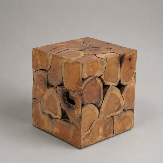 Sgabello in legno massello marrone naturale 30 x 30 x 40 cm